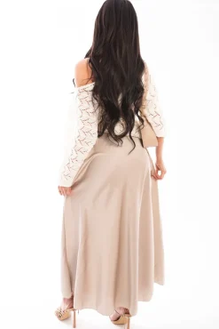 Beige Estella Lightweight High Waisted Maxi Skirt<IKRUSH New