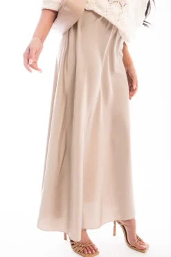 Beige Estella Lightweight High Waisted Maxi Skirt<IKRUSH New