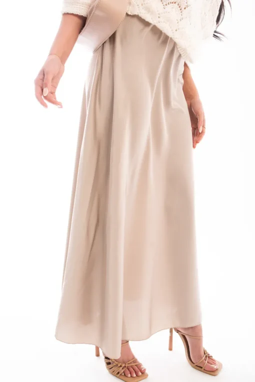 Beige Estella Lightweight High Waisted Maxi Skirt<IKRUSH New