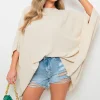 Beige Fatima Oversized Batwing Sleeve Casual Tops<IKRUSH Hot