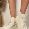 Beige Freya Lace Up High Top Platform Trainers with Decorative Details<IKRUSH Clearance