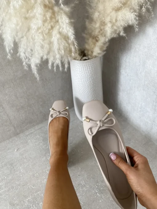 Beige Gwen Bow Decor Round Toe Ballet Flat Sandals<IKRUSH Sale