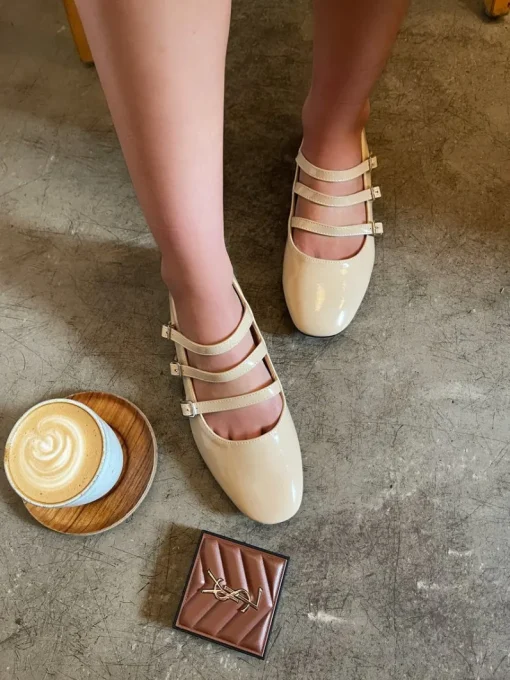Beige Gwen Strappy Buckle Detail Flat Shoes<IKRUSH Clearance
