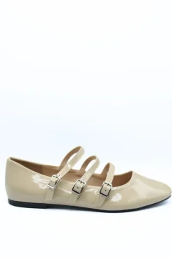Beige Gwen Strappy Buckle Detail Flat Shoes<IKRUSH Clearance