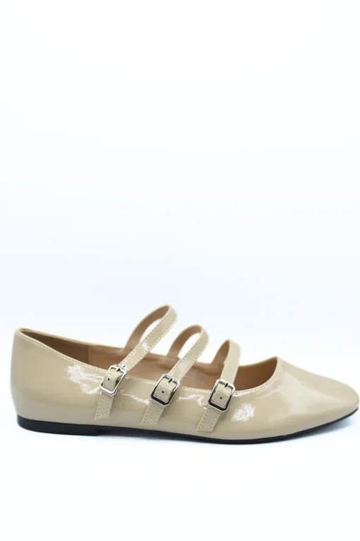 Beige Gwen Strappy Buckle Detail Flat Shoes<IKRUSH Clearance