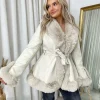 Beige Janna Faux Fur Trim Winter Jacket<IKRUSH Clearance