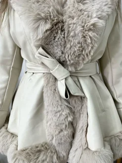 Beige Janna Faux Fur Trim Winter Jacket<IKRUSH Clearance