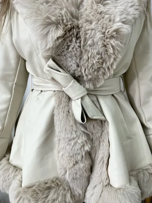 Beige Janna Faux Fur Trim Winter Jacket<IKRUSH Clearance