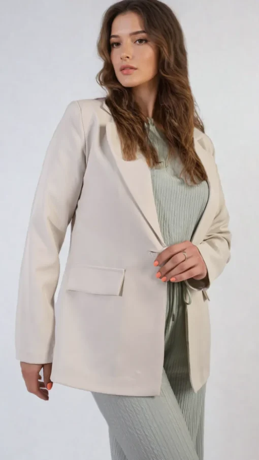 Beige Jemma Open Front Oversized Casual Blazer<IKRUSH Outlet