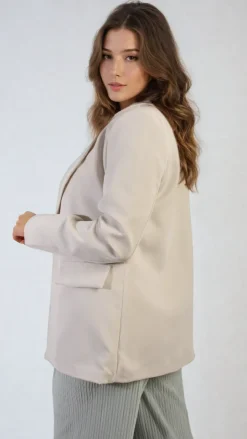 Beige Jemma Open Front Oversized Casual Blazer<IKRUSH Outlet