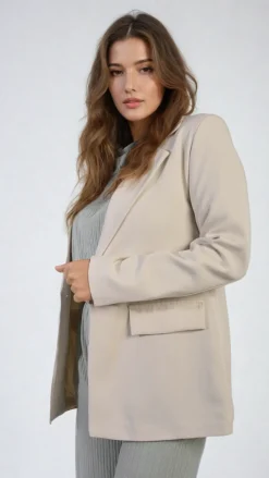 Beige Jemma Open Front Oversized Casual Blazer<IKRUSH Outlet