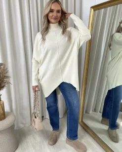 Beige Jessica Rhinestone Detail Oversized Knitted Jumper<IKRUSH Online