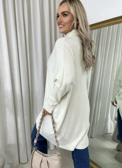 Beige Jessica Rhinestone Detail Oversized Knitted Jumper<IKRUSH Online