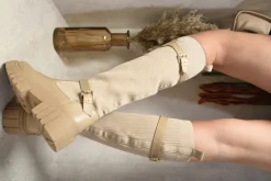 Beige Jessica Stretch Knee High Chunky Sock Boots<IKRUSH Online