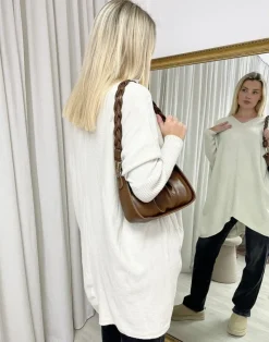 Beige Julissa Oversized V-Neck Knitted Top<IKRUSH Fashion