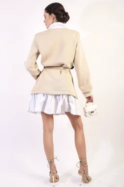 Beige Kayla Collared Long Sleeve Mini Dress<IKRUSH Fashion