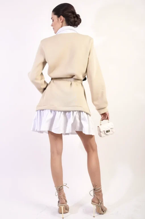 Beige Kayla Collared Long Sleeve Mini Dress<IKRUSH Fashion