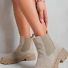 Beige Kiana Chunky Chelsea Suede Ankle Boots<IKRUSH Online