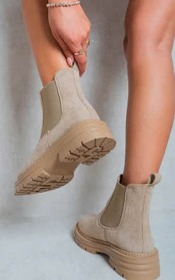 Beige Kiana Chunky Chelsea Suede Ankle Boots<IKRUSH Online
