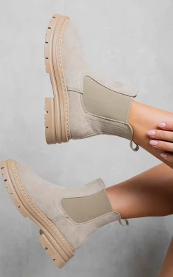 Beige Kiana Chunky Chelsea Suede Ankle Boots<IKRUSH Online