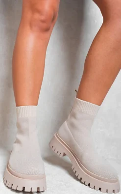 Beige Natalia Chunky Sock Fit Ankle Boots<IKRUSH Hot