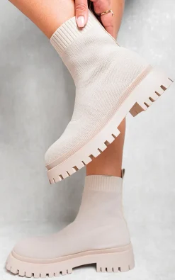 Beige Natalia Chunky Sock Fit Ankle Boots<IKRUSH Hot