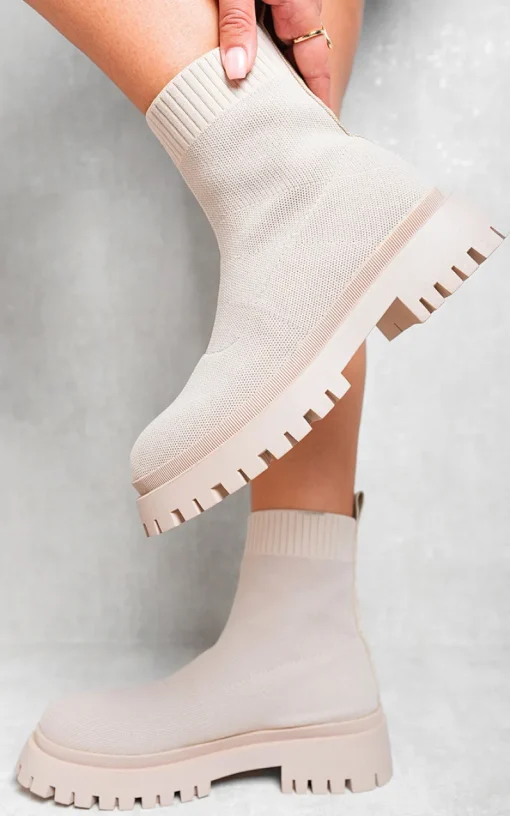 Beige Natalia Chunky Sock Fit Ankle Boots<IKRUSH Hot