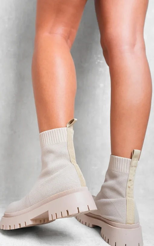 Beige Natalia Chunky Sock Fit Ankle Boots<IKRUSH Hot