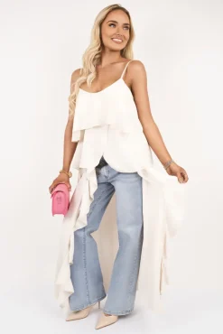 Beige Nayeli Layered Cami Top with Asymmetric Hem<IKRUSH New