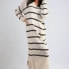Beige Priscilla Long Sleeve Striped Knitted Dress<IKRUSH Discount