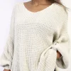 Beige Sienna Oversized Long Back Knitted Mini Dress<IKRUSH Fashion