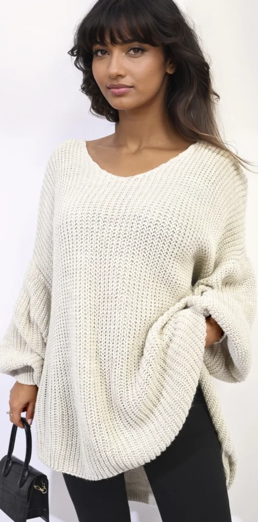 Beige Sienna Oversized Long Back Knitted Mini Dress<IKRUSH Fashion