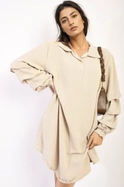 Beige Susana Ruffle Sleeve Pocket Button Front Blouse Dress<IKRUSH Best