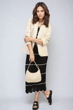 Beige Valerie Ruched Sleeve Open Front Blazer Jacket with Front Pockets<IKRUSH Clearance
