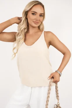 Beige Vanya Sleeveless Scoop Neck Relaxed Fit Top<IKRUSH Discount