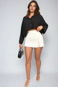 Beige Veronica Highwaist Mini Skort with Slit<IKRUSH Outlet