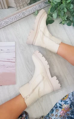 Beige Vida Chunky Ankle Boots<IKRUSH Sale