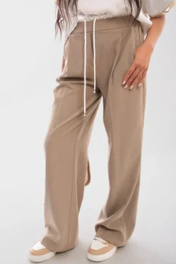 Beige Vivian Double Waist Band Drawstring Wide Leg Trousers<IKRUSH Hot
