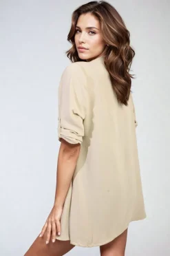 Beige Vivian Open Front Roll Up Sleeve Cardigan<IKRUSH Discount
