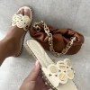 Beige Vivian Studded Strap Flat Sandals<IKRUSH Fashion
