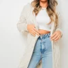 Beige Zoe Chunky Cable Knitted Oversized Longline Hooded Cardigan<IKRUSH Best