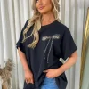 Black Allison Sequin Bow Detail Oversized Top<IKRUSH Outlet