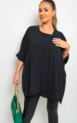 Black Amanda Open Front Folded Sleeve Cardigan<IKRUSH Clearance
