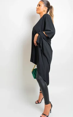 Black Amanda Open Front Folded Sleeve Cardigan<IKRUSH Clearance