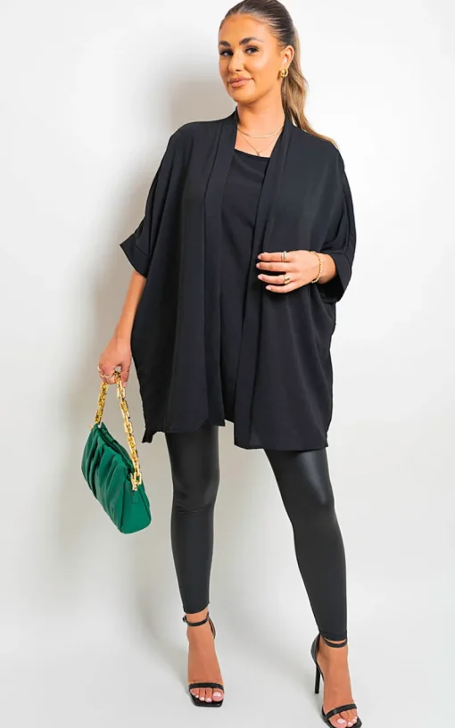 Black Amanda Open Front Folded Sleeve Cardigan<IKRUSH Clearance