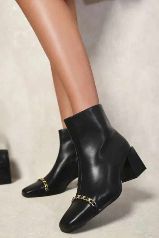 Black Astrid Two Tone Side Zip Block Heel Ankle Boots<IKRUSH Sale