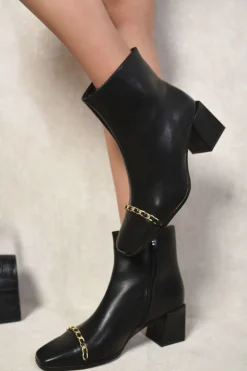 Black Astrid Two Tone Side Zip Block Heel Ankle Boots<IKRUSH Sale
