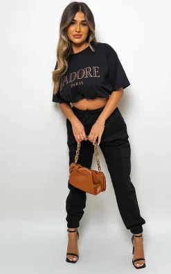 Black Ava Short Sleeve Jadore Slogan  Printed T-shirts<IKRUSH Discount