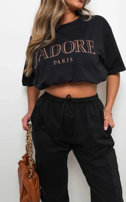 Black Ava Short Sleeve Jadore Slogan  Printed T-shirts<IKRUSH Discount