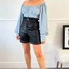 Black Ayla Faux Leather Highwaist Shorts<IKRUSH New
